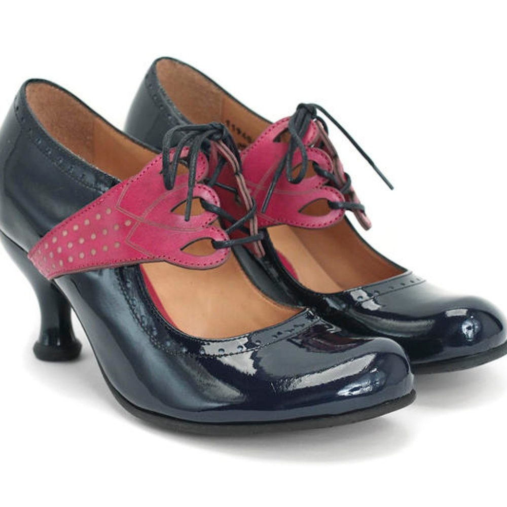 John Fluevog Navy & Pink Patent Leather Mary Jane